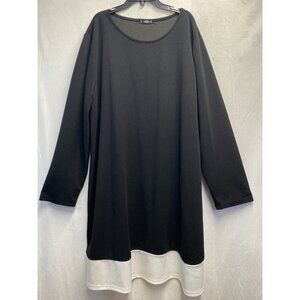 Shein Round Neck Long Sleeve Casual Midi Tunic Dress Women 4XL Black Ivory Hem